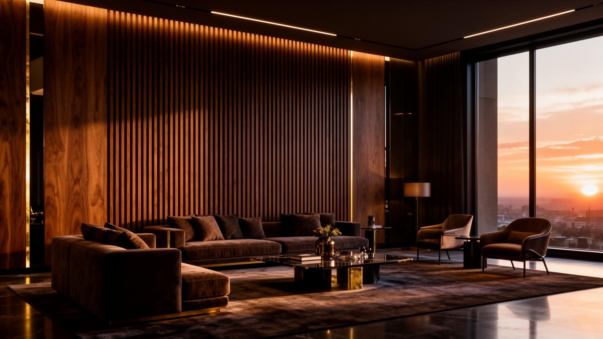 Ambiente planejado premium com painel ripado amadeirado
